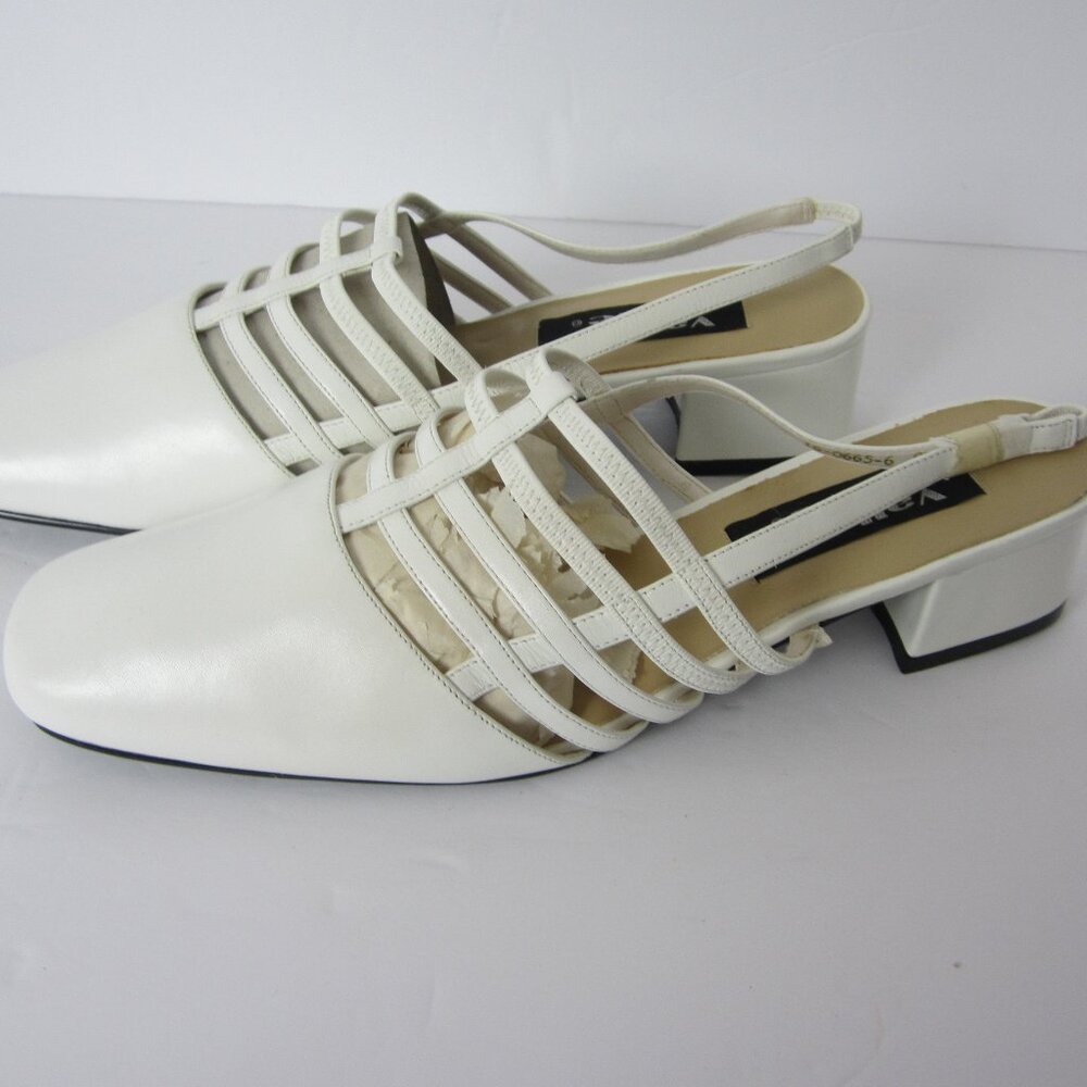 NEW Vintage 90s Valley Lane White Solid Toe Strappy Sling Back Heels Size 9W